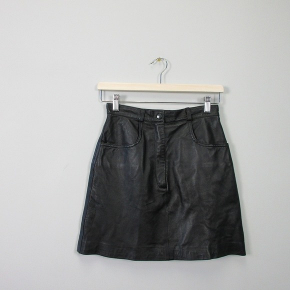 Deerskin Trading Post Leather Mini Skirt 6 Black Mini Vtg Y2k Biker Grunge 316 - Picture 1 of 14